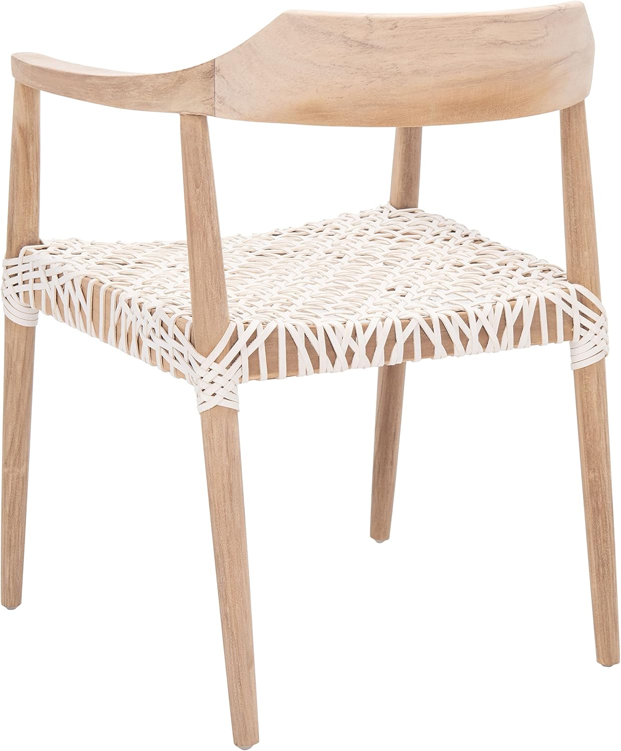 SAFAVIEH Home Collection Munro Natural Teak Wood/White Leather Woven Accent Chair (Fully Assembled)