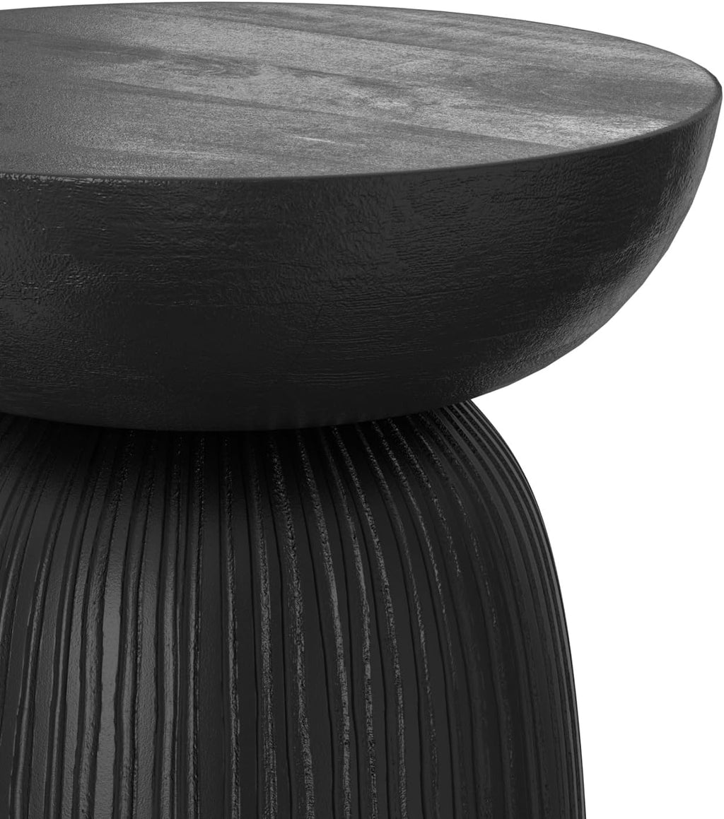 SIMPLIHOME Boyd End Table - 13 inch Wide Solid Mango Wood Round Accent Table with Line Texture in Black, Contemporary Small Nightstand or Lamp Stand for Living Room, Bedroom, or Office, Assembled