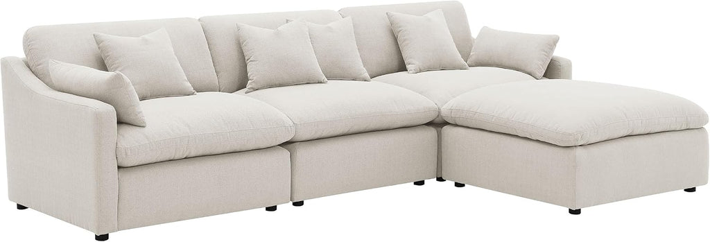 Coaster Home Furnishings - Hobson - 4-Piece Upholstered Modular Sectional Sofa with Accent Pillows and Sloped Track Armrests - Living Room - Ivory - 551451-SETB