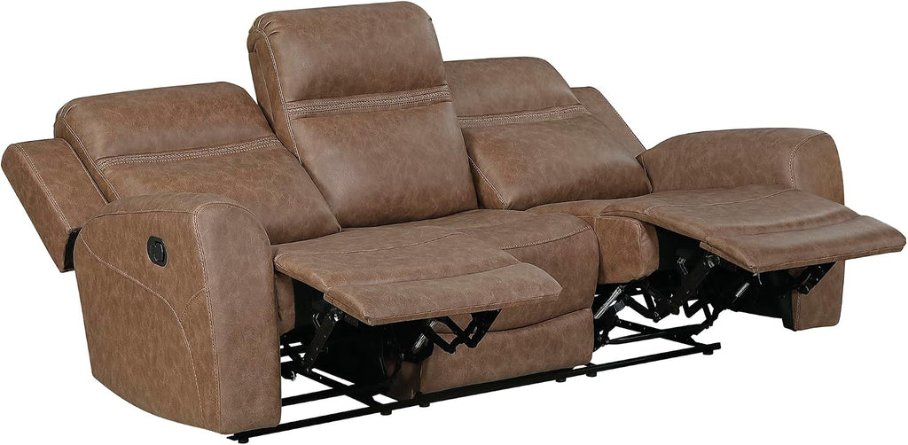 Lexicon 85' W Manual Double Reclining Sofa - Polished Microfiber Wall Hugger Manual 3 Seater Recliner Couch, Comfort Armrests, for Living Room, Home Theater, Easy Assembly, Brown