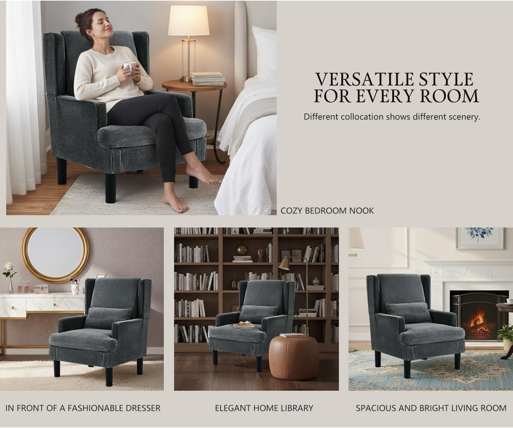 Accent Chairs Set of 2 for Living Room Chairs Modern Accent Chair Oversized Reading Chair for Living Room Sofa Chair with High Back and Wood Legs, Upholstered Comfy Chair for Bedroom(Dark Green)
