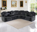 Power Recliner Sectional Sofa Set,Living Room Furniture Sets,Black Leather Sectional Reclining Couch Power Reclining Sofa with LED Light/Storage Console for Living Room