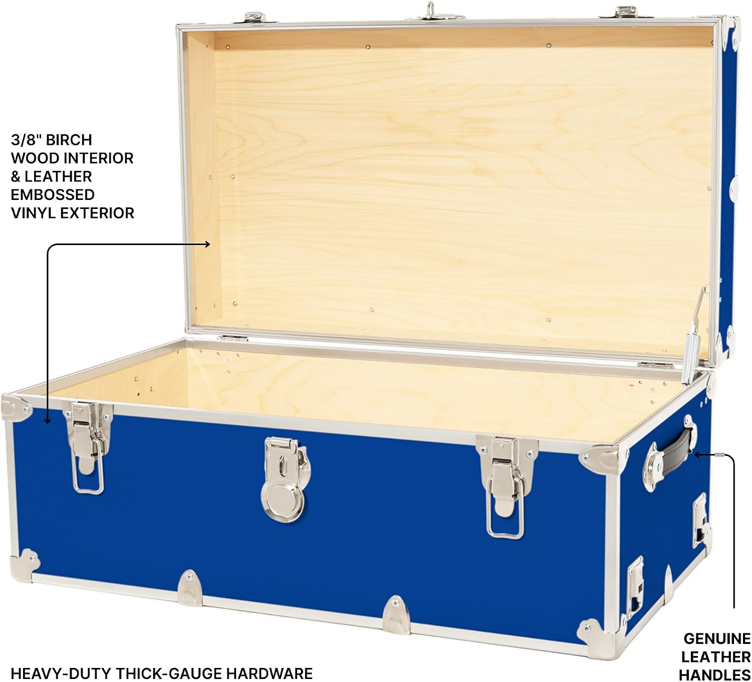 Rhino Trunk & Case Classic Camp & College Trunk with Wheels. 30'x17'x13', 1500+ lbs Capacity - Many Colors, Soft-Close Lid. Strong, USA Made Summer Camp Footlocker and Secure Dorm Storage Chest