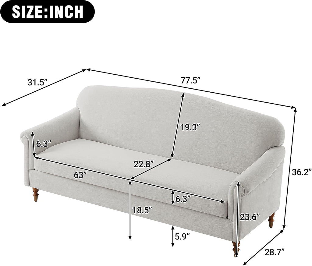 Christopher Knight Home Sola 77.5'' Modern Chenille Upholstered Loveseat Sofa with Rolled Armrest and Rubberwood Frame, 2-Seater Home Sofa Living Room, Comfy Couch for Hotel/Apartment, Light Grey