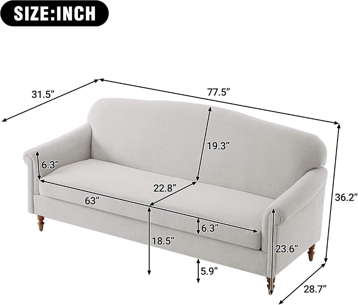 Christopher Knight Home Sola 77.5'' Modern Chenille Upholstered Loveseat Sofa with Rolled Armrest and Rubberwood Frame, 2-Seater Home Sofa Living Room, Comfy Couch for Hotel/Apartment, Light Grey
