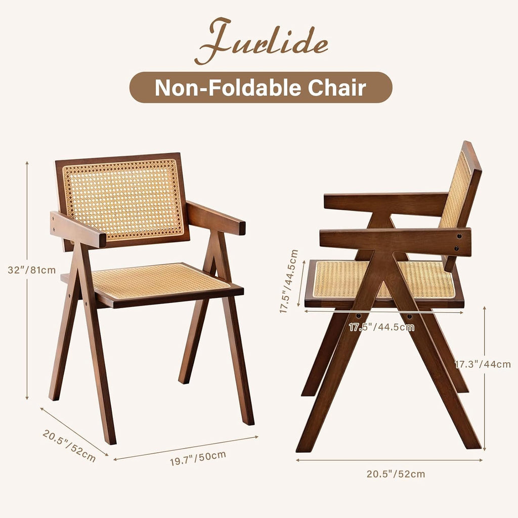 Furlide Rattan Accent Chairs, Modern Mid Century Dining Chairs Set of 2, Comfy Armchairs, Outdoor Rattan Chairs with Armrest for Bedroom Living Room Reading Room Dining Kitchen, Brown