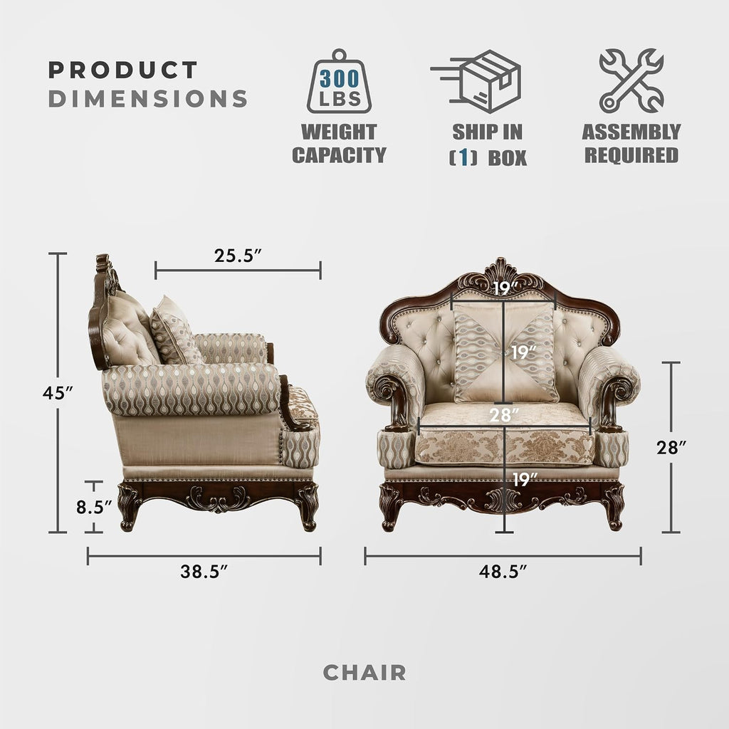 Lexicon Traditional Sofa Chair for Living Room Accent Chair with Tufting, Queen Legs in Cherry Finish with Gold Tipping, Upholstered Armchair Comfy Chair for Bedroom/Office/Waiting Room, Brown