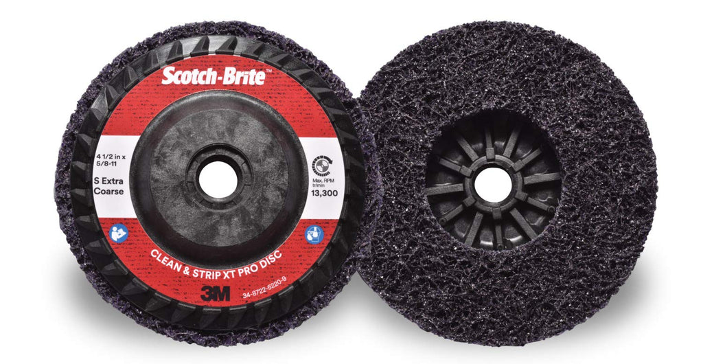 3M Scotch-Brite Clean and Strip XT Pro Disc, XO-DC, SiC Extra Coarse, 4 in x 1/4 in, Pack of 10, Silicon Carbide Cuts Aggressively and Leaves a Fine Finish, Resists Loading, Purple
