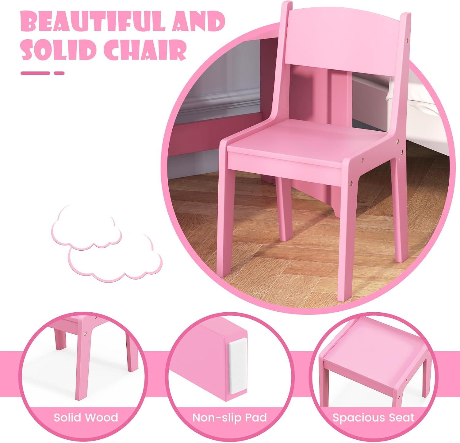 INFANS Kids Vanity, Princess Makeup Desk and Chair Set with Lights Mirror Drawer Storage Shelves, Wooden Dressing Table, Pretend Play Vanity Set for Girls