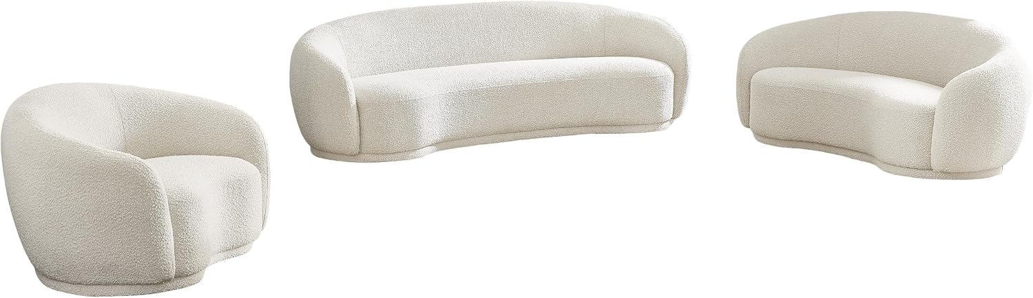 Meridian Furniture 693Cream-C Hyde Collection Modern | Contemporary Boucle Fabric Upholstered Accent Chair with Rounded Back, Cream, 42' W x 38' D x 27.5' H