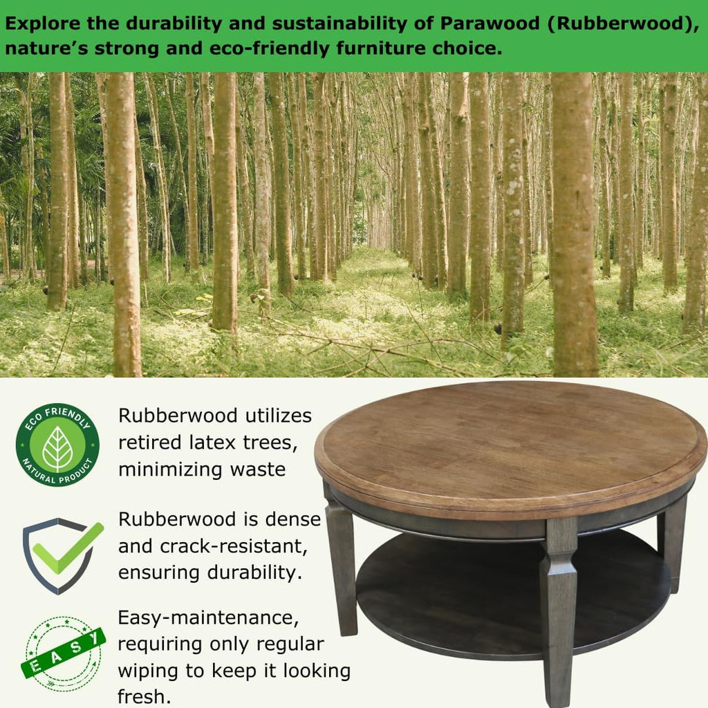 IC INTERNATIONAL CONCEPTS Vista Solid Wood Round Coffee Table in Hickory/Washed Coal