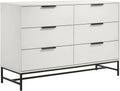 Coaster Home Furnishings - Sonora - Melamine - 6-Drawer Dresser with Contemporary Style, Black Metal Base, Bar Pull Handles, Rectangular Structure, Tip-Over Restraint - Bedroom - White - 224863