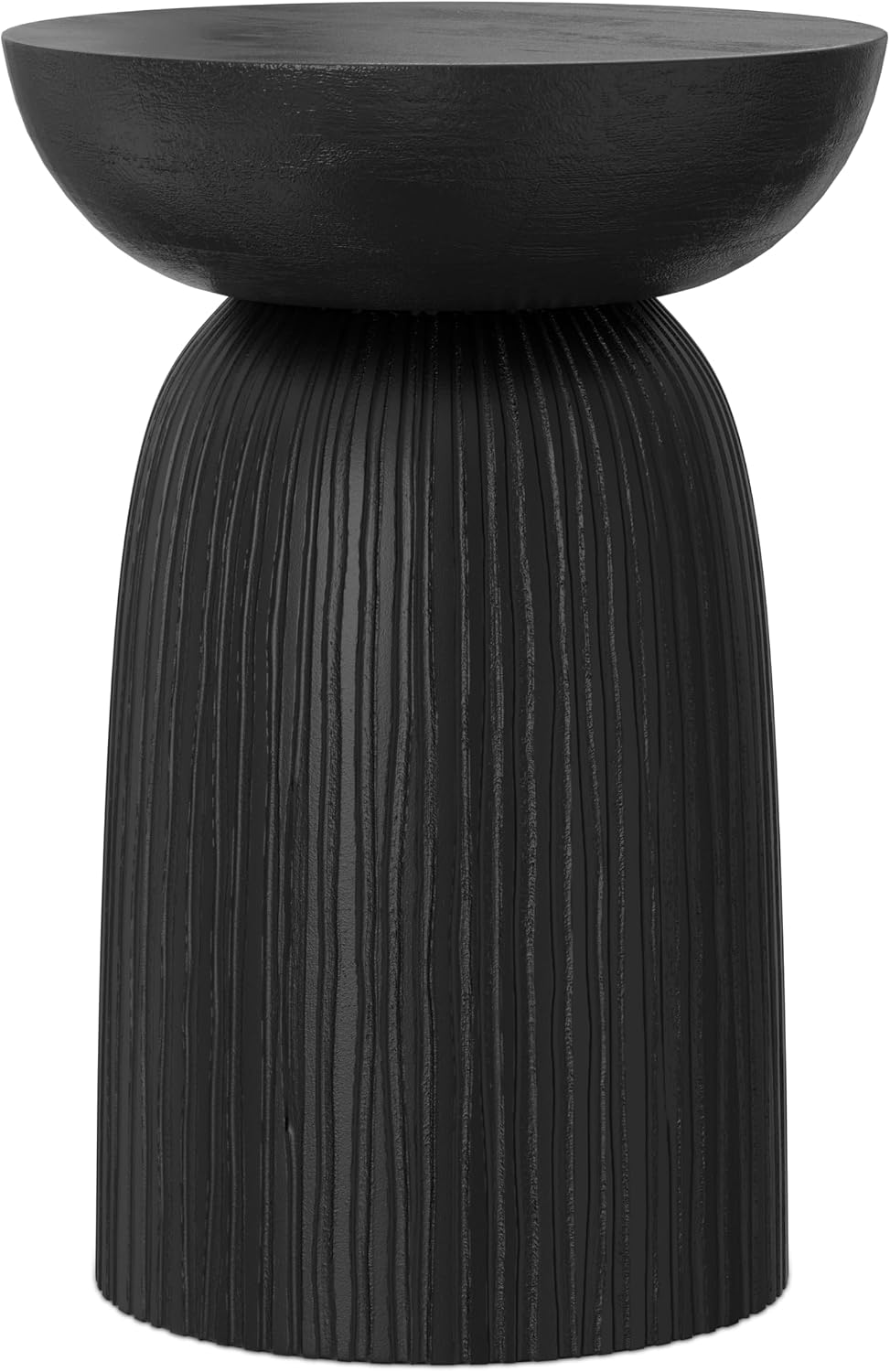 SIMPLIHOME Boyd End Table - 13 inch Wide Solid Mango Wood Round Accent Table with Line Texture in Black, Contemporary Small Nightstand or Lamp Stand for Living Room, Bedroom, or Office, Assembled
