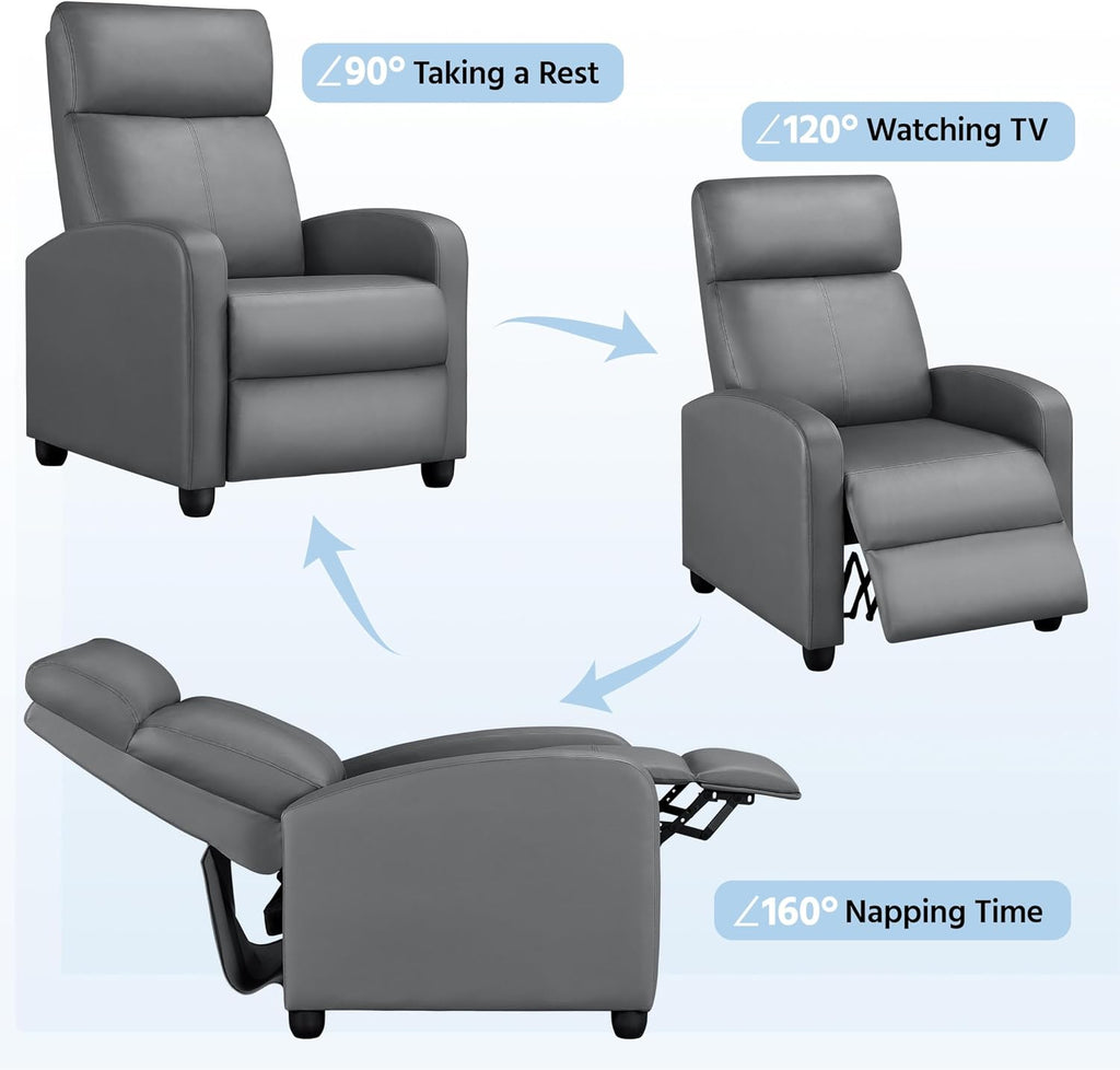 Yaheetech Recliner Chair Set of 2, PU Leather Upholstered Reclining Sofa Chair with Pocket Springs for Living Room, Home Theater Seating Grey