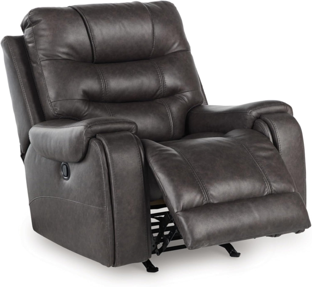 Signature Design by Ashley MakingMoves Rocker Recliner, Faux Leather Oversized Recliner Chair, No Assembly Required, with Pop-Out Cup Holders for Living Rooms, Smoke, 40' W