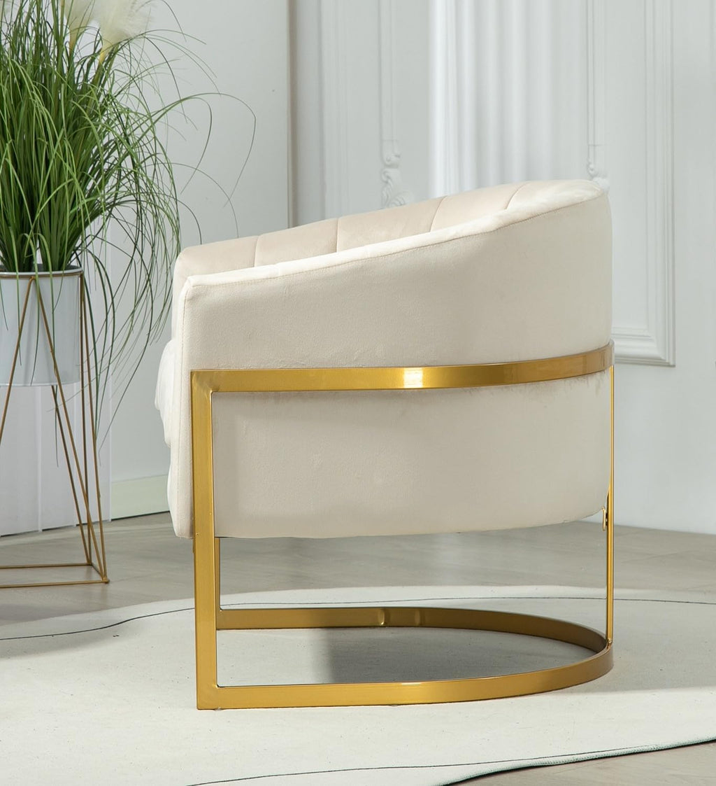 Container Furniture Direct Velvet Modern Accent Armchair - Luxury Gold Frame | Versatile Seating for Living Room, Bedroom, Office, Beige