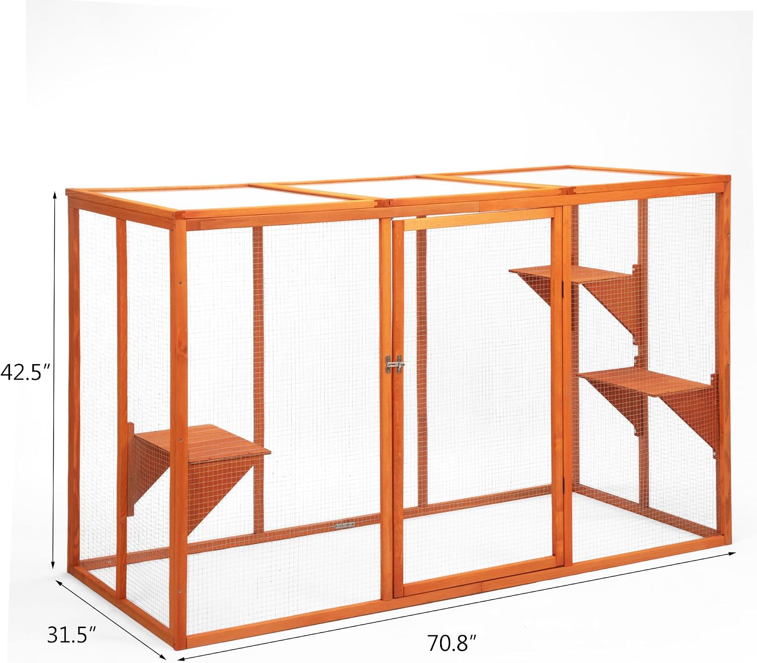 Catio Outdoor Cat Enclosure, 71' Large Weatherproof Catios with Cedar Wood Frame for cat Patio, Heavy Duty Outdoor Cat Condo & Cage, Indoor cattio for Cats (Orange-Red, Large)