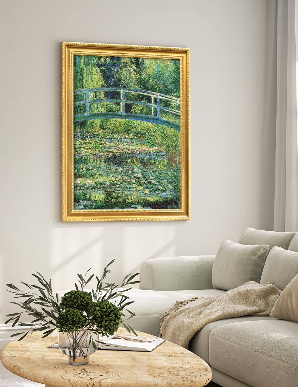 DECORARTS - Claude Monet The Japanese Bridge Giclee Print with Gold Solid Wood Frame, Impressionist Large Framed Wall Art, Ready to Hang, Framed Size 28.75x34.75, Made in USA