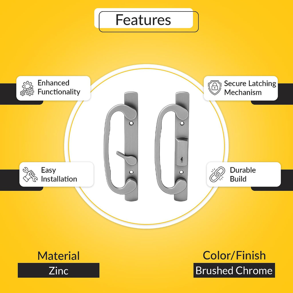 Brixwell Patio Door Handle Offset Latch, Zinc Material, Brushed Chrome Finish, 3-15/16' Center-to-Center, 8-1/2' Height, 1' Width, Residential and Commercial Use