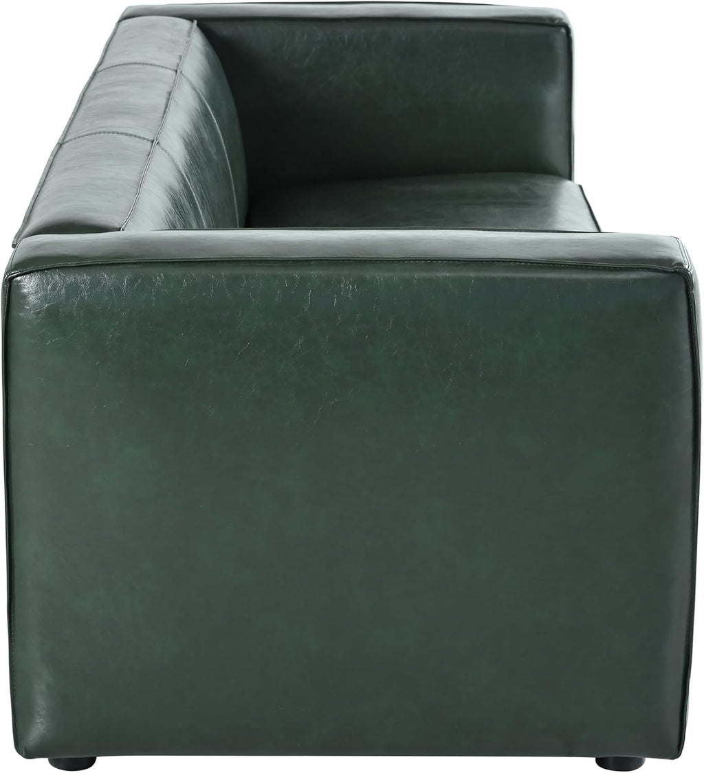 Christopher Knight Home Vevia Faux Leather Sofa, 3 Seater Couch, Upholstered Sofa, Large Lounge Chair, Birch Wood Legs Armchair, Classic Tuxedo Design Couch for Living Room Bedroom, Green