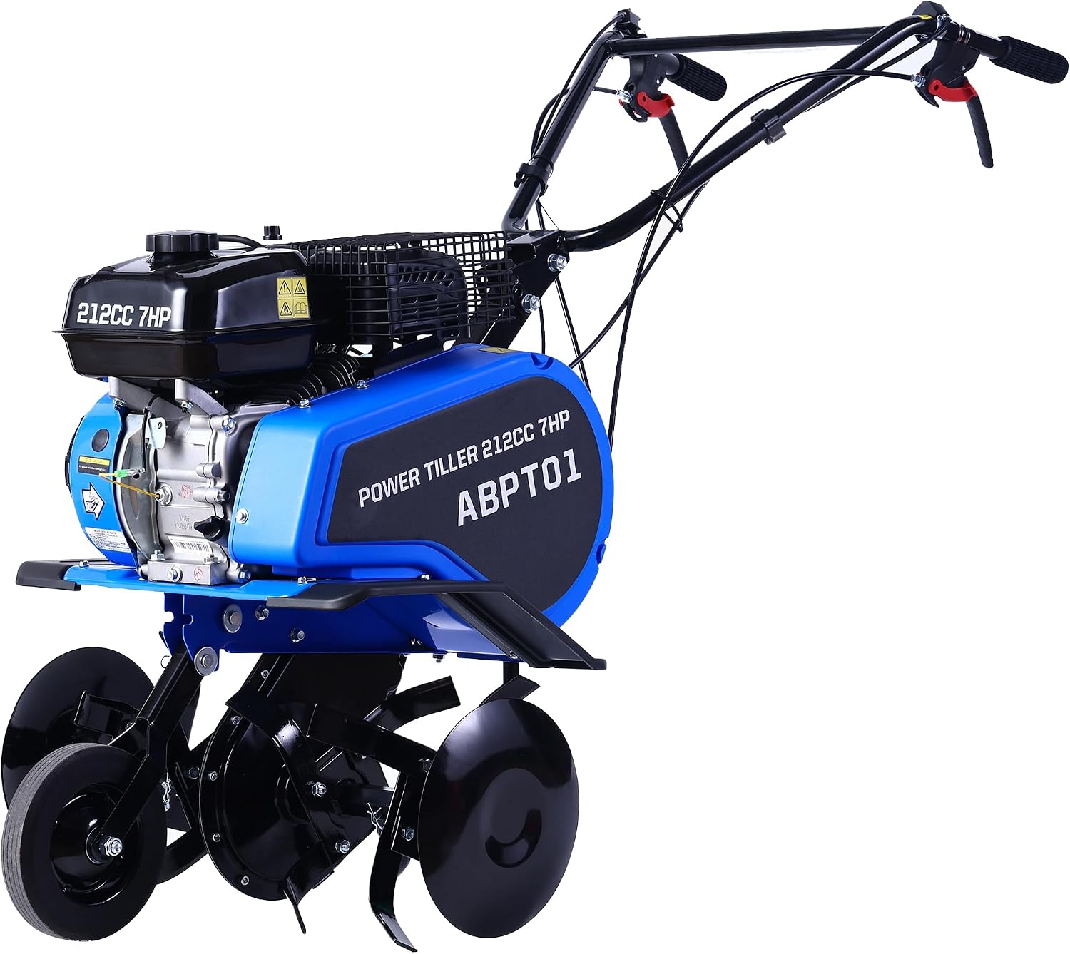 212CC 7HP Gas Tiller, 22' Adjustable Width, 4-Cycle Engine Cultivator with Instant Reverse, Heavy-Duty Steel Tines for Hard Soil, New Ground Breaking, Weed & Deep Cultivation (Blue)