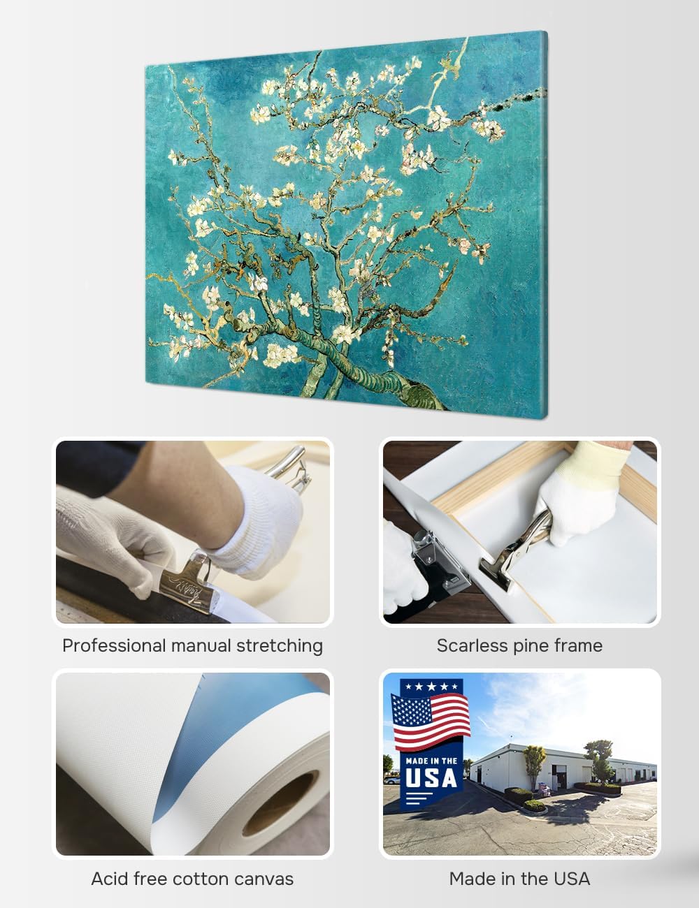 DECORARTS - Vincent Van Gogh Almond Blossom Tree Large Canvas Art Giclee Print Gallery Wrapped Wall Art For Living Room Decor 40x30, Made In USA
