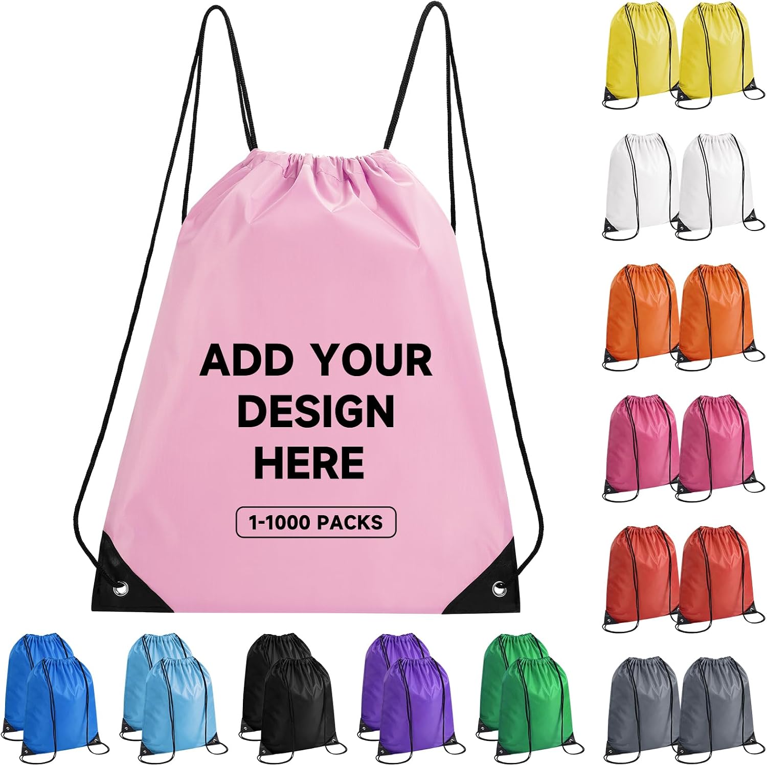 100 Pack Custom Drawstring Bags Bulk–Personalized LOGO/text Drawstring Backpack for Pet–Draw String Back Bag for Travel Beach Party Business Activities(Light pink)