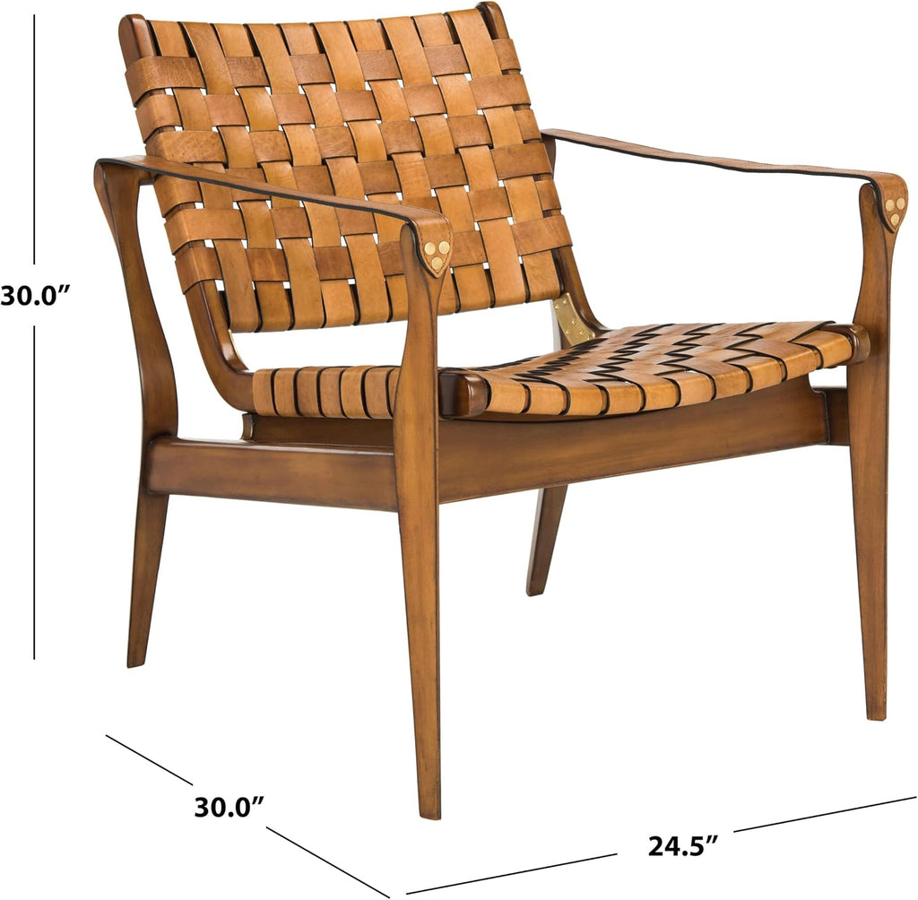 Safavieh SFV9005B Home Collection Dilan Leather Brown & Light Brown Safari Accent Chair Light