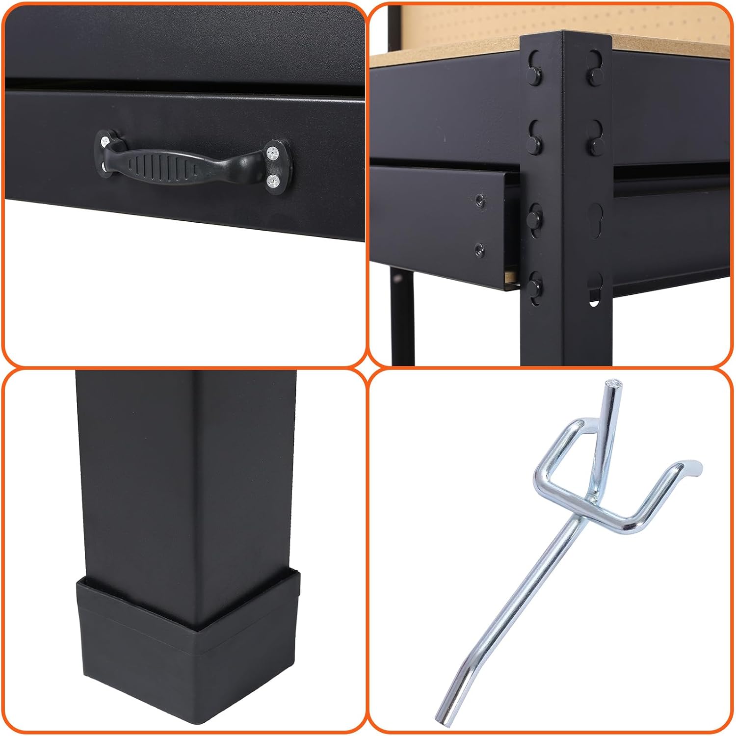Workbench with Power Outlets and LED Light - Steel Workbench with 4xAC Outlets 2xUSB Ports, Garage Work Bench with Drawer and Peg Board, Workshop Tools Table, Mens Gifts, 59' H x 48' L x 24' D