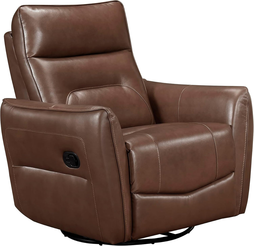 Lexicon Swivel Glider Reclining Chair, Top Grain Leather Match Manual Recliner, Comfy Nursery Glider Recliner, Swivel Reclining Chair for Living Room/Office/Bedroom/Apartment, Toffee Brown