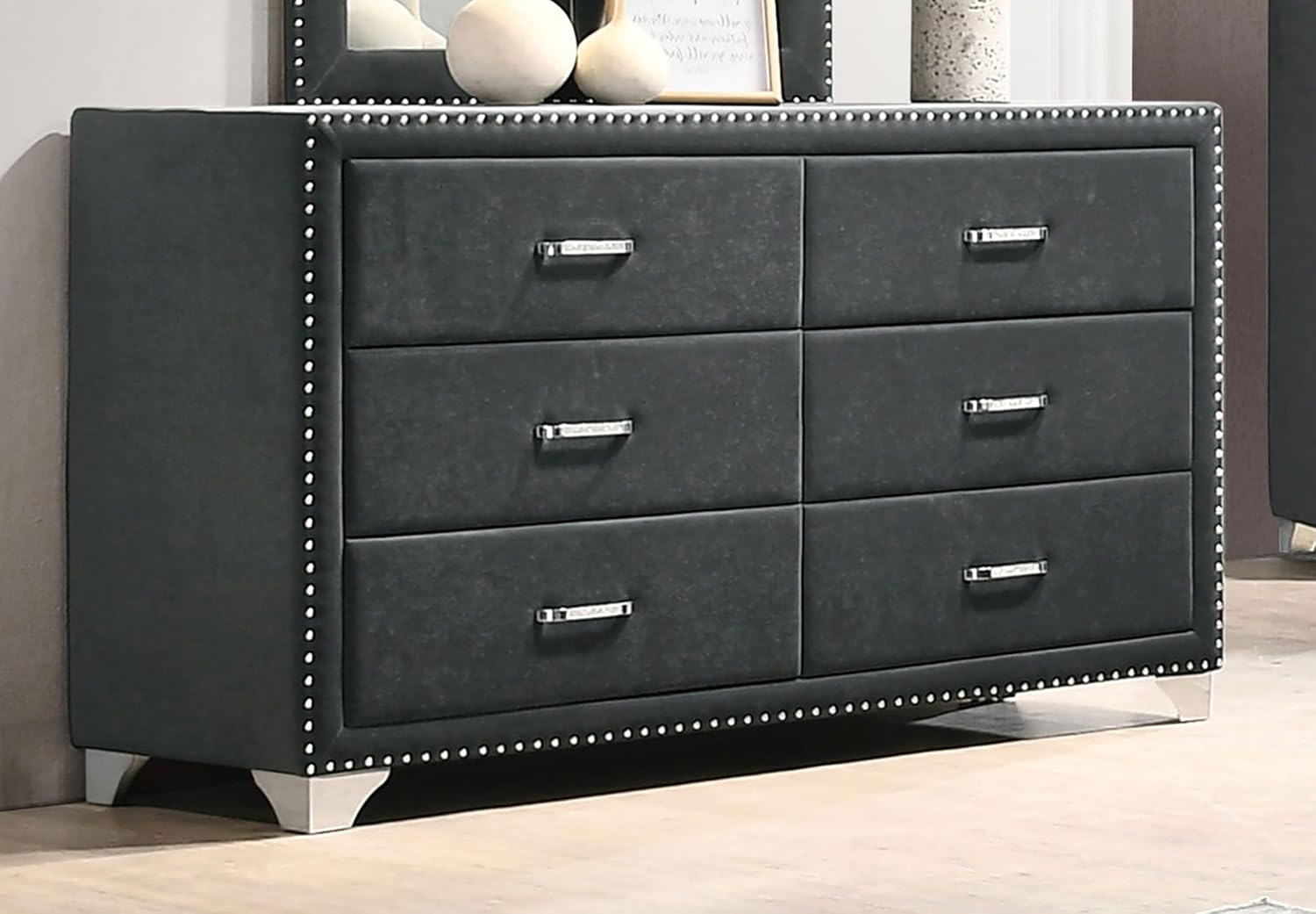 Coaster Home Furnishings Melody Modern Classic 60-inch 6-Drawer Bedroom Dresser Clothing Storage Cabinet Wide Chest of Drawers Organizer Unit Grey 223383