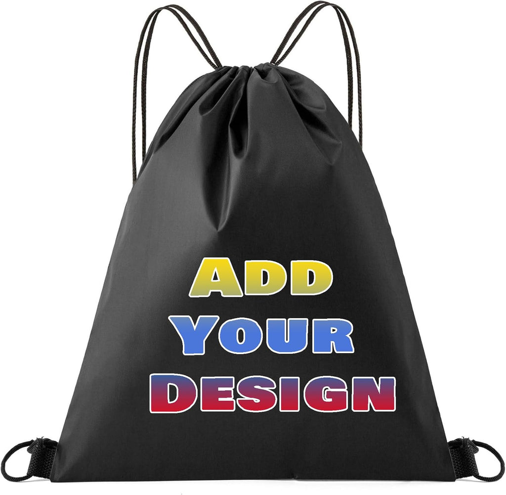 Custom Drawstring Bags Set of 50, Personalized Bulk Pack with Logo/Text-Suitable for Travelling Gym Camping Hiking-Black