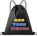 Custom Drawstring Bags Set of 50, Personalized Bulk Pack with Logo/Text-Suitable for Travelling Gym Camping Hiking-Black