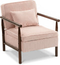 Accent Chair with Hidden Storage, Mid-Century Upholstered Armchair with Solid Wood Frame, Corduroy Fabric Accent Chair for Living Room, Bedroom, and Reading Corner(Pink)