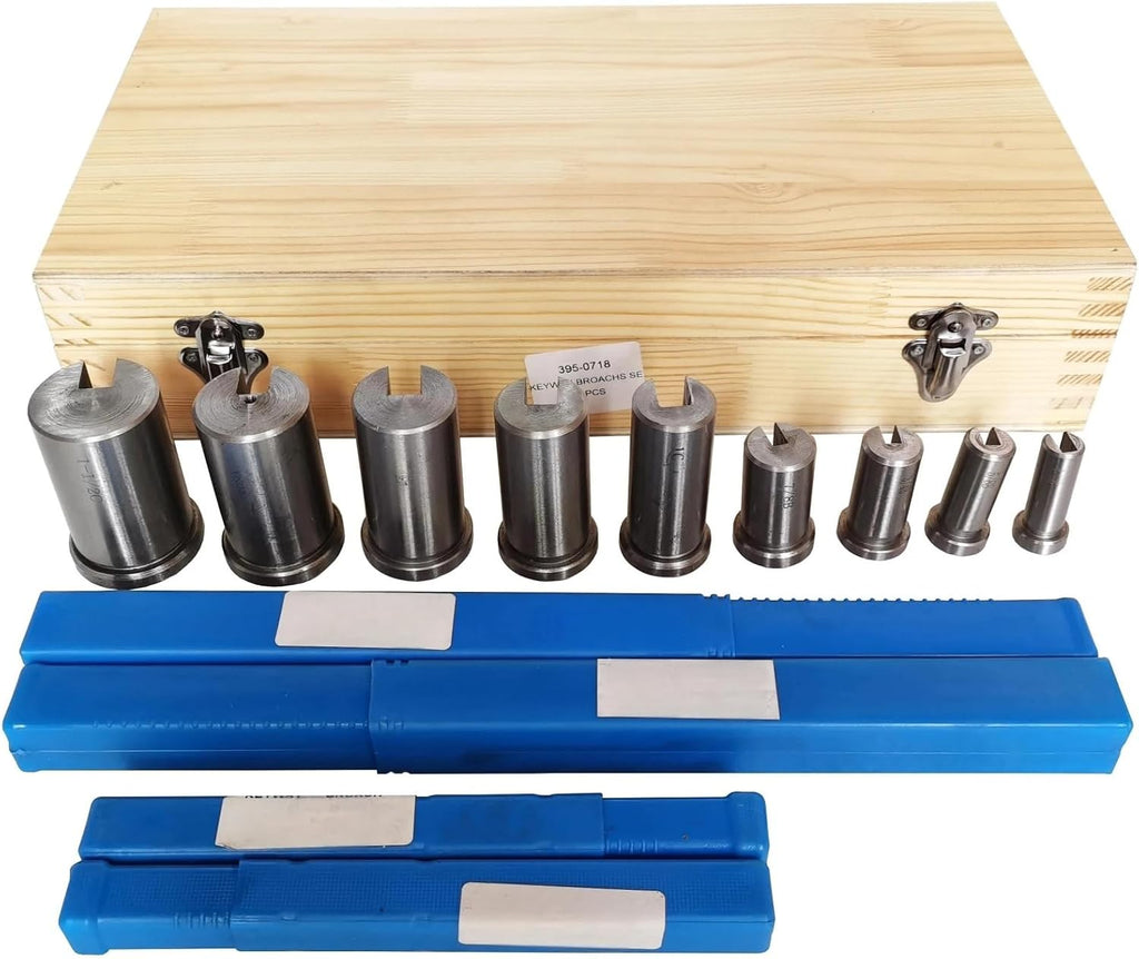 18pcs CNC Keyway Broaches Set Bushing Shim 1/2-1-1/2 Broaching Tool High Speed Steel Cutting Industrial Tools