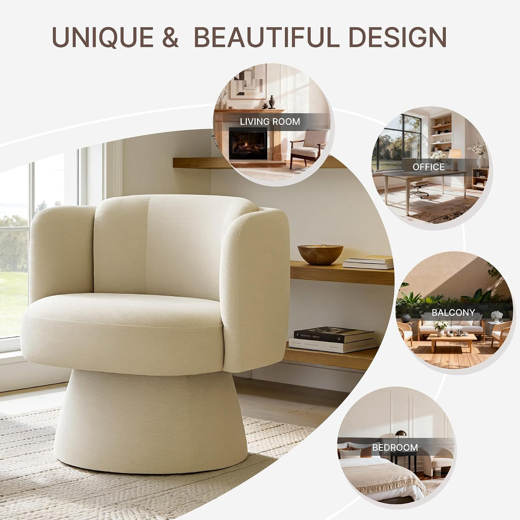 Swivel Barrel Chair,360° Accent Chairs with Round Backrest,Upholstered Lounge Chair for Vanity,Living Room,Bedroom,Reading Nook,Sand
