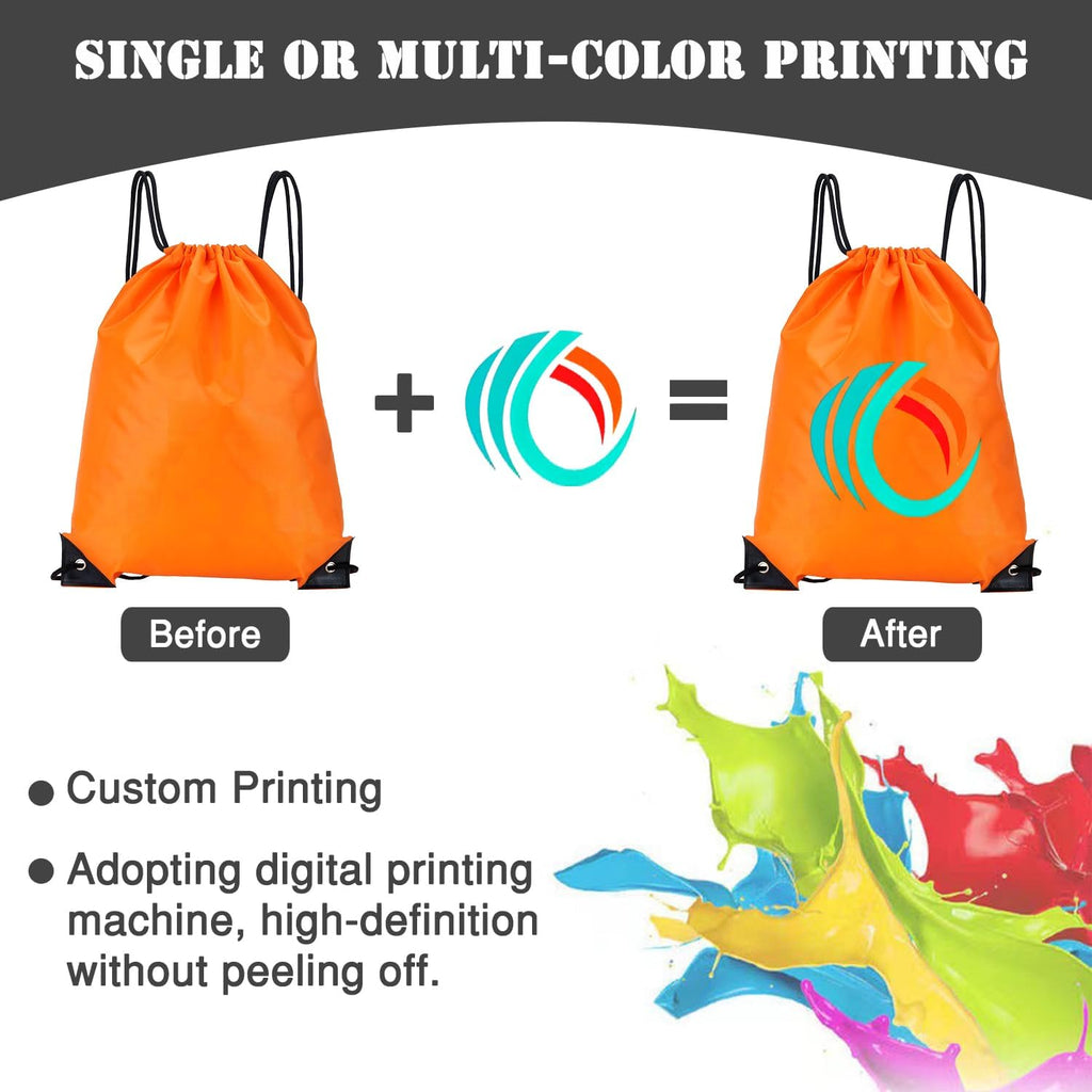 Custom Bags With Your Logo Set of 100 Custom Backpack Draw String Bags Pack Bulk for Travelling Swimming Gym Everyday Use (Orange)
