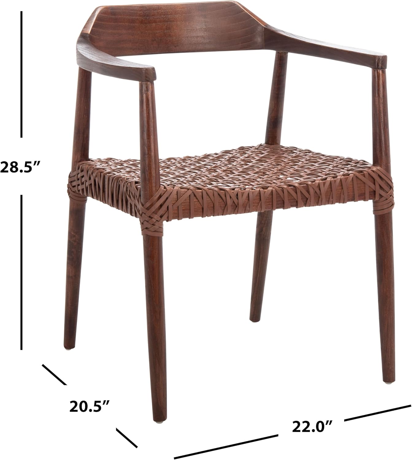 SAFAVIEH Home Collection Munro Walnut Sungkai Wood/Cognac Leather Woven Accent Chair (Fully Assembled)
