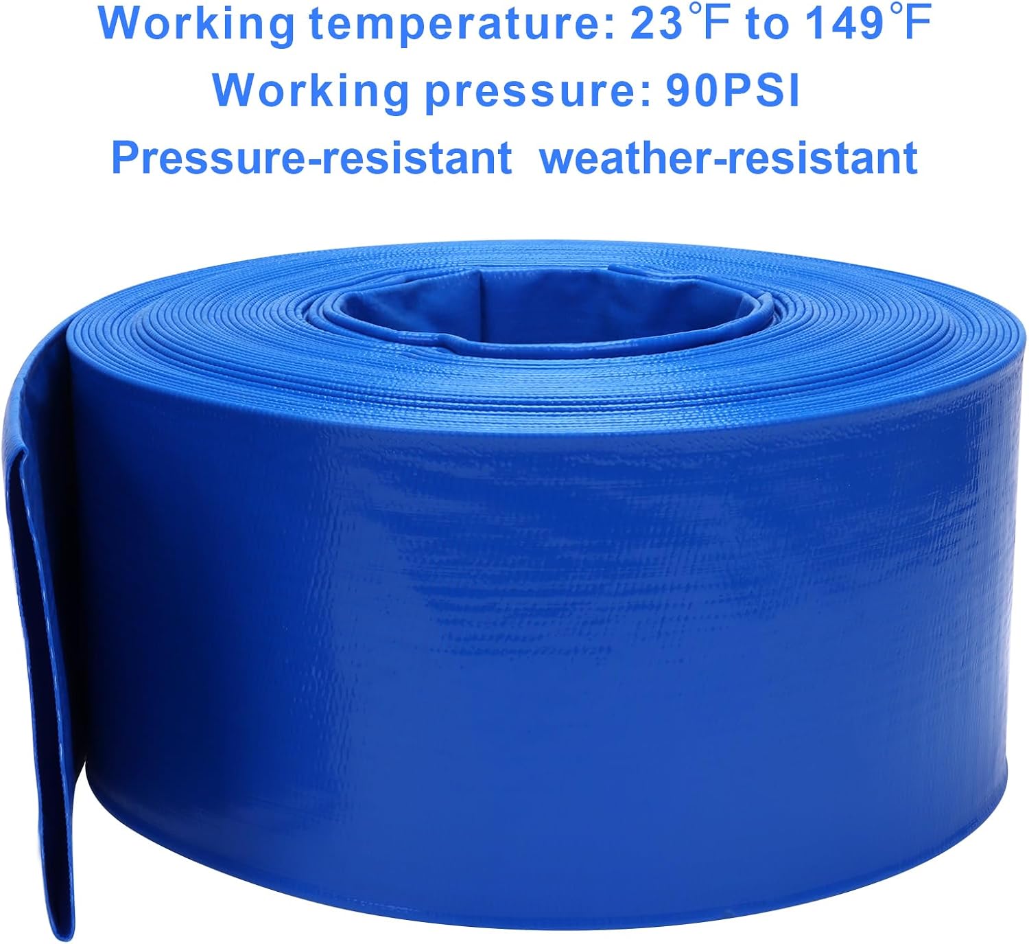 Lay-Flat Pool Backwash Hose - 4' x 100Ft Reinforced Heavy Duty PVC Discharge Hose Weather-Proof Vinyl Pool Drain Hose for Water Transfer with 2 clamps
