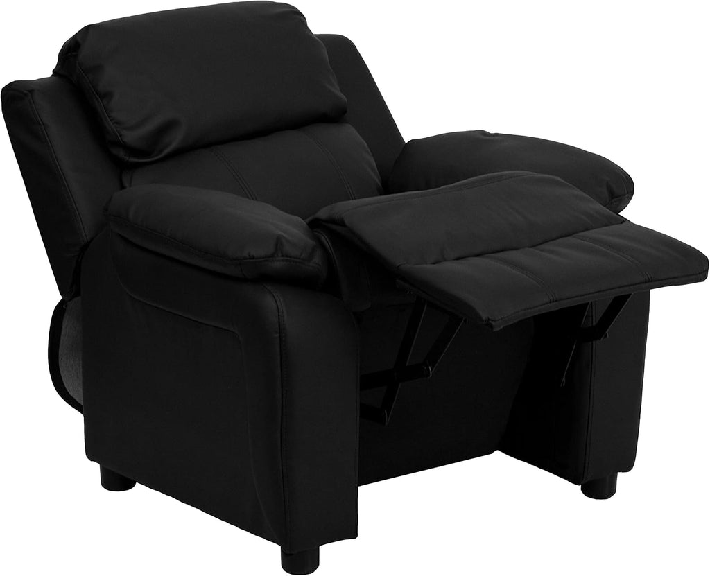 Flash Furniture Charlie LeatherSoft Kids Recliner with Flip-Up Storage Arms and Safety Recline, Contemporary Reclining Chair for Kids, Supports up to 90 lbs., Black