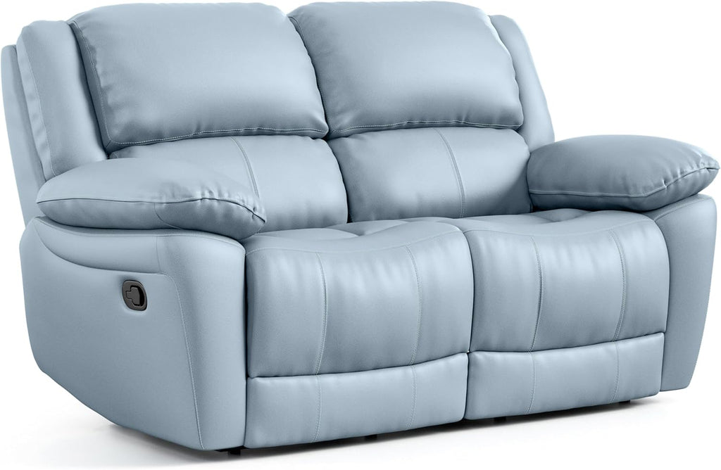Furniture of America Sorin Modern Leather Recliner Loveseat with Pillow Armrests and High Density Foam, Reclining Sofa, Comfortable Couch for Living Room, Office, FSC Certified, Blue