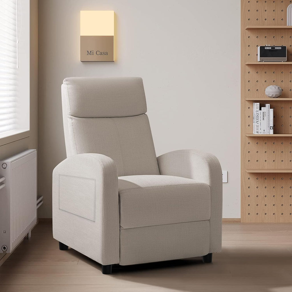 JUMMICO Recliner Chair Adjustable Home Theater Single Recliner Sofa Furniture with Thick Seat Cushion and Backrest Modern Living Room Recliners (Fabric, Beige)