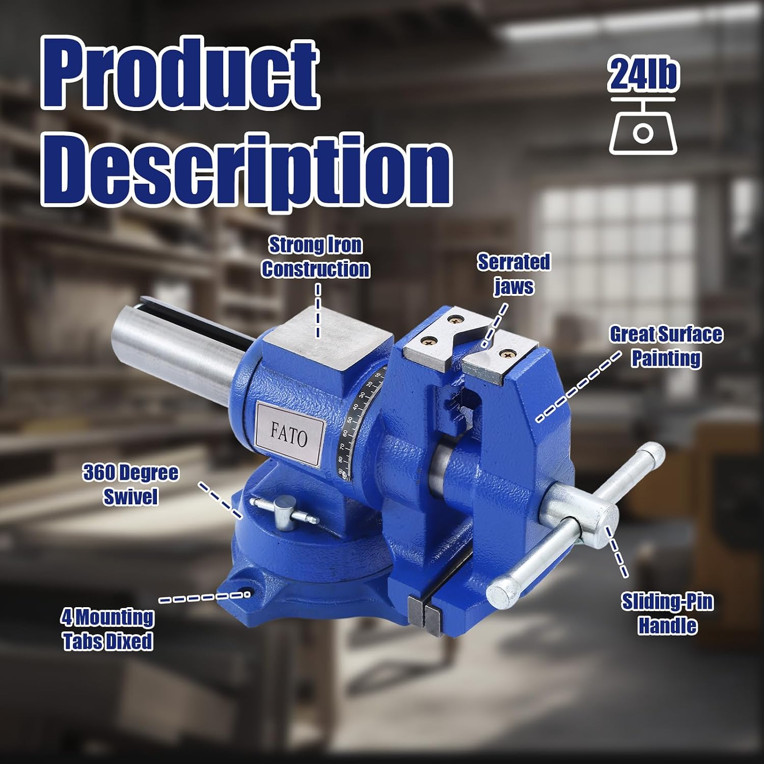 FATO 5 Inch Bench Vise Heavy Duty – Ductile Iron Workbench Vise with 360° Swivel Base & Anvil, 8800 Lbs Clamping Force, 4.92' Jaw Width, 3.94' Opening, for Woodworking, Metalworking, Garage DIY, Blue