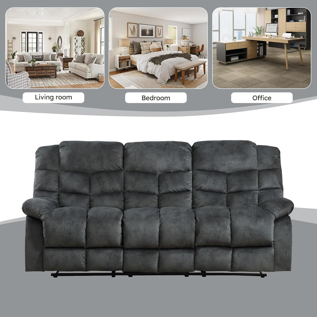 EBELLO Manual Recliner Couch Set, Soft Fabric Reclining Living Room Sofa Set, Included 2 Single Recliner Chair and 3PC Bonded Sofa Couch, Grey Green