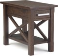 SIMPLIHOME Kitchener End Table - 14 inch Wide Solid Wood Narrow Accent Table with Drawer and Open Shelf in Warm Walnut Brown, Contemporary Nightstand with X-Design for Living Room or Bedroom