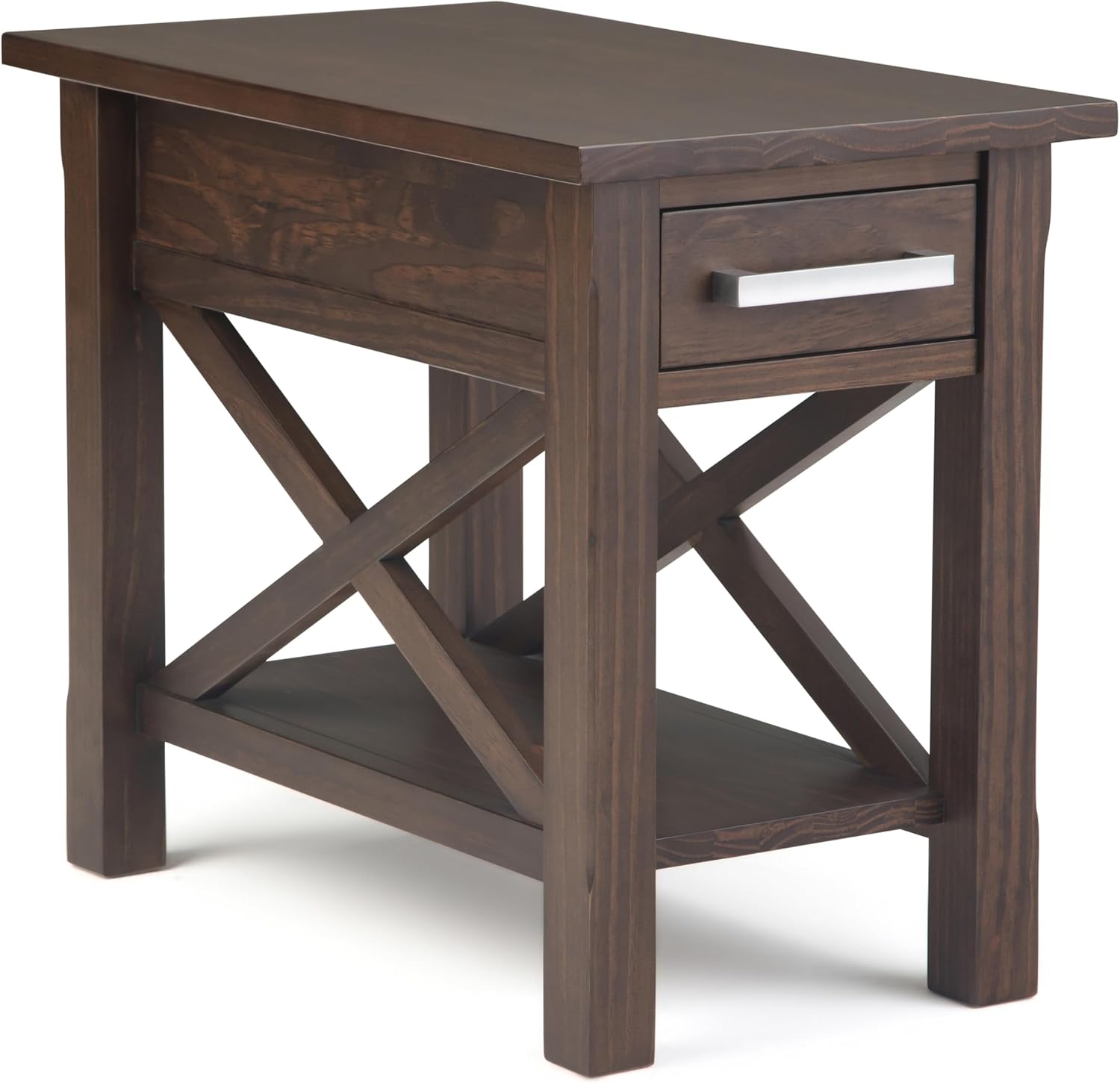 SIMPLIHOME Kitchener End Table - 14 inch Wide Solid Wood Narrow Accent Table with Drawer and Open Shelf in Warm Walnut Brown, Contemporary Nightstand with X-Design for Living Room or Bedroom