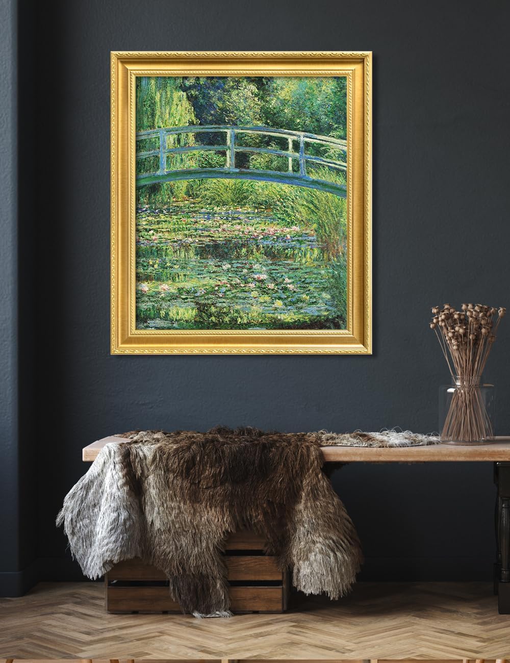 DECORARTS - Claude Monet The Japanese Bridge Giclee Print with Gold Solid Wood Frame, Impressionist Large Framed Wall Art, Ready to Hang, Framed Size 28.75x34.75, Made in USA