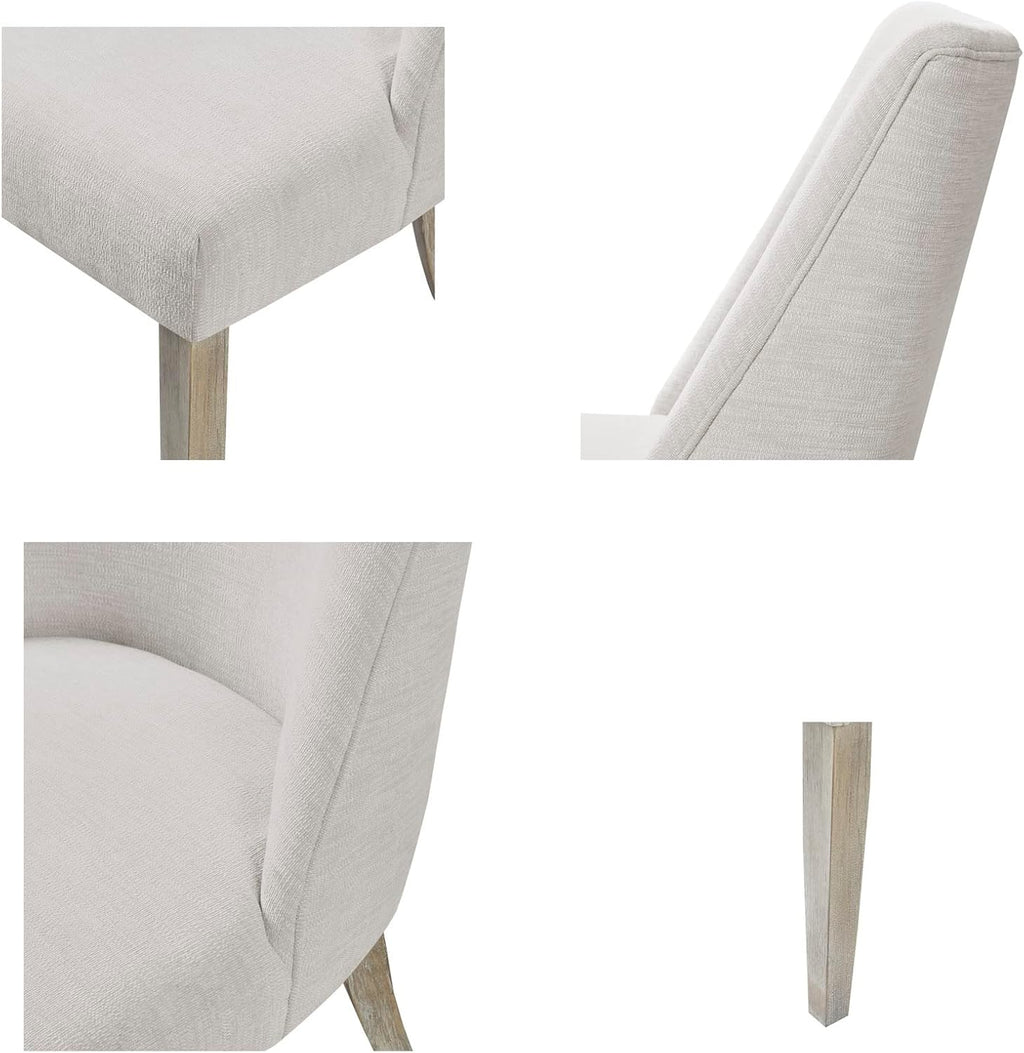 Martha Stewart Winfield Upholstered High Back Accent Dining Chairs Set of 2, Padded Seat, Solid Wood Legs, Chambray Fabric, Cottage, Farmhouse, Ivory, 23' W x 24.75' D x 38' H