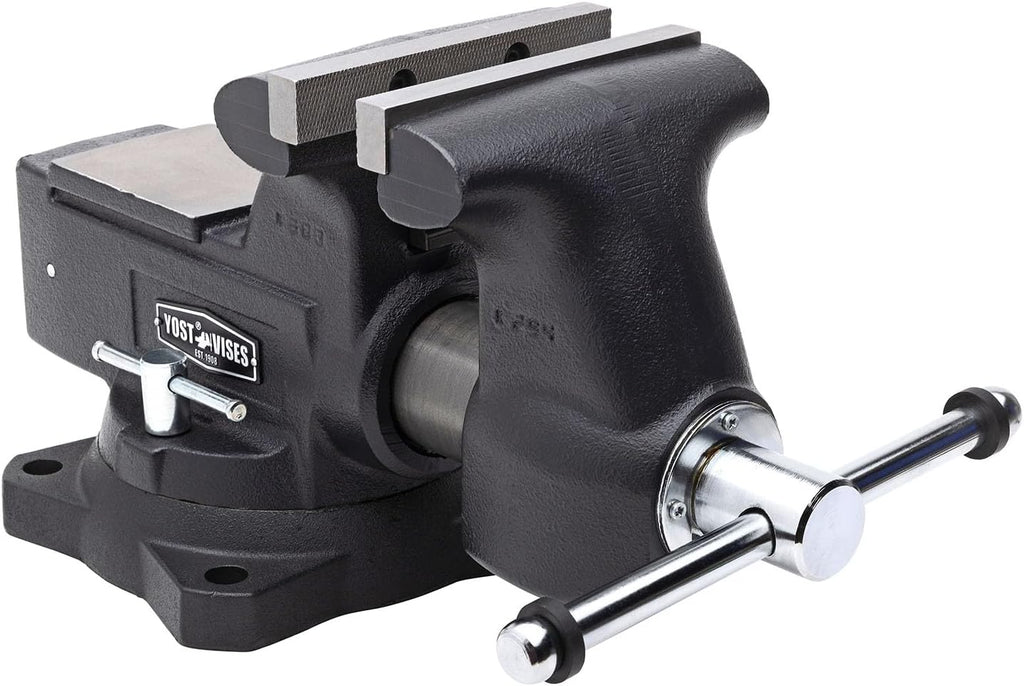 Yost HD650-C Heavy Duty 6-1/2 Inch Mechanics Work Bench Vise | Heavy Duty Woodworking & Metal Work Table with Secure Grip Swivel Base | 60,000 PSI Casting Iron Material with Extra-large Anvil Surface