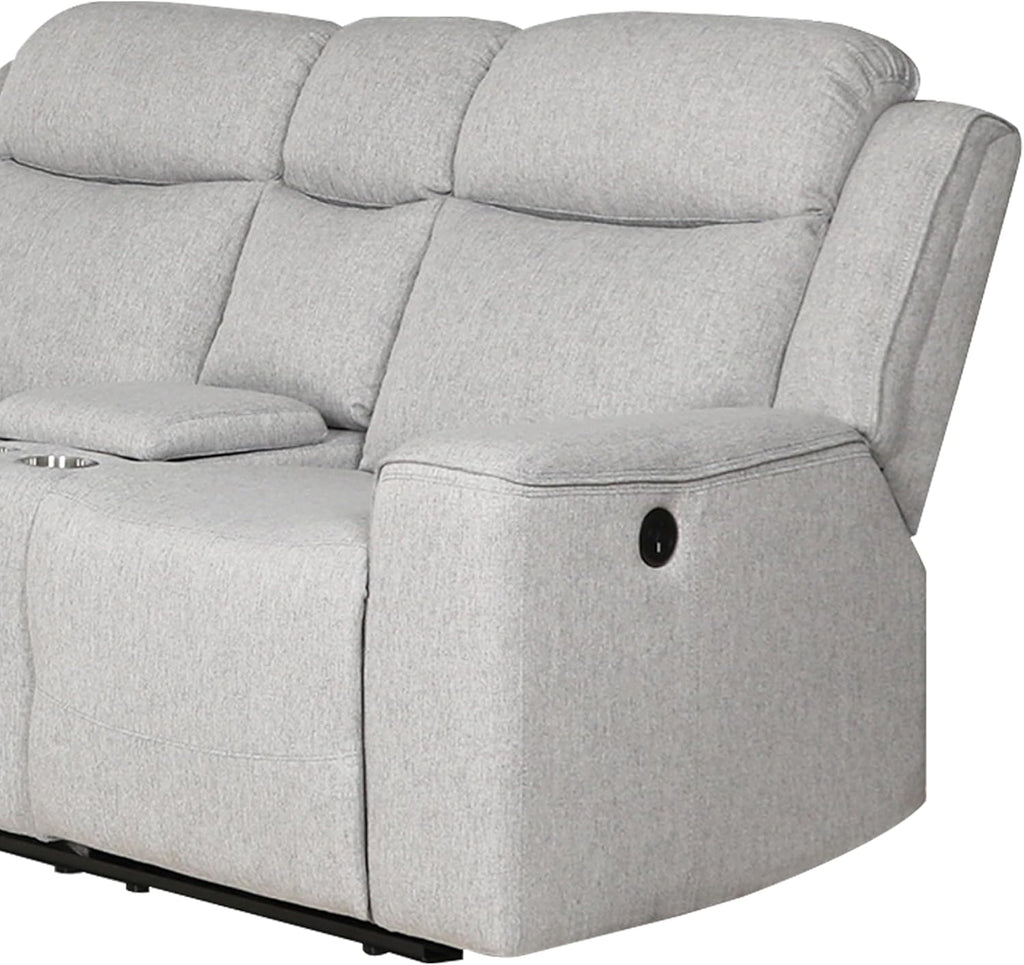 AC Pacific Amelia Upholstered Recliner Loveseat with Storage Console and Cup Holders, Living Room Furniture with Stylish, Comfortable, and Versatile Design for Modern Homes, White